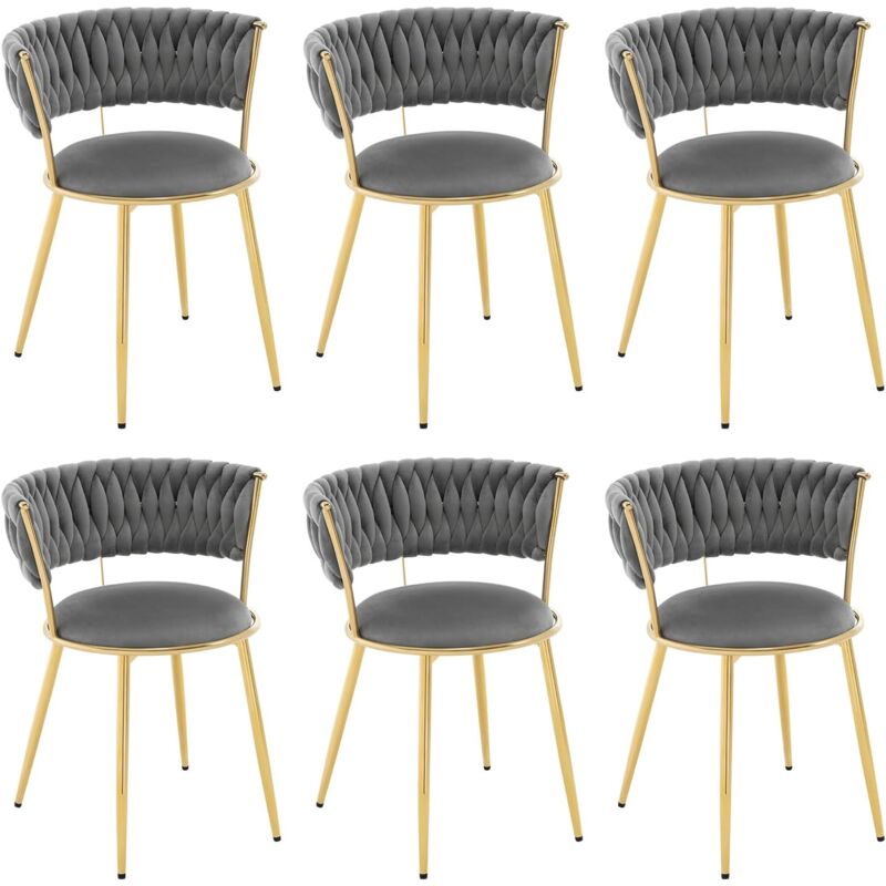 Woltu - Lot de 6 Chaises de Salle à Manger Chaise de Cuisine Moderne en Velours, Chaise Rembourrée avec Pieds en Métal, Gris foncé