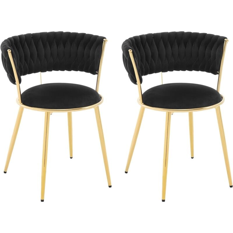 Woltu - Lot de 2 Chaises de Salle à Manger Chaise de Cuisine Moderne en Velours, Chaise Rembourrée avec Pieds en Métal, Noir