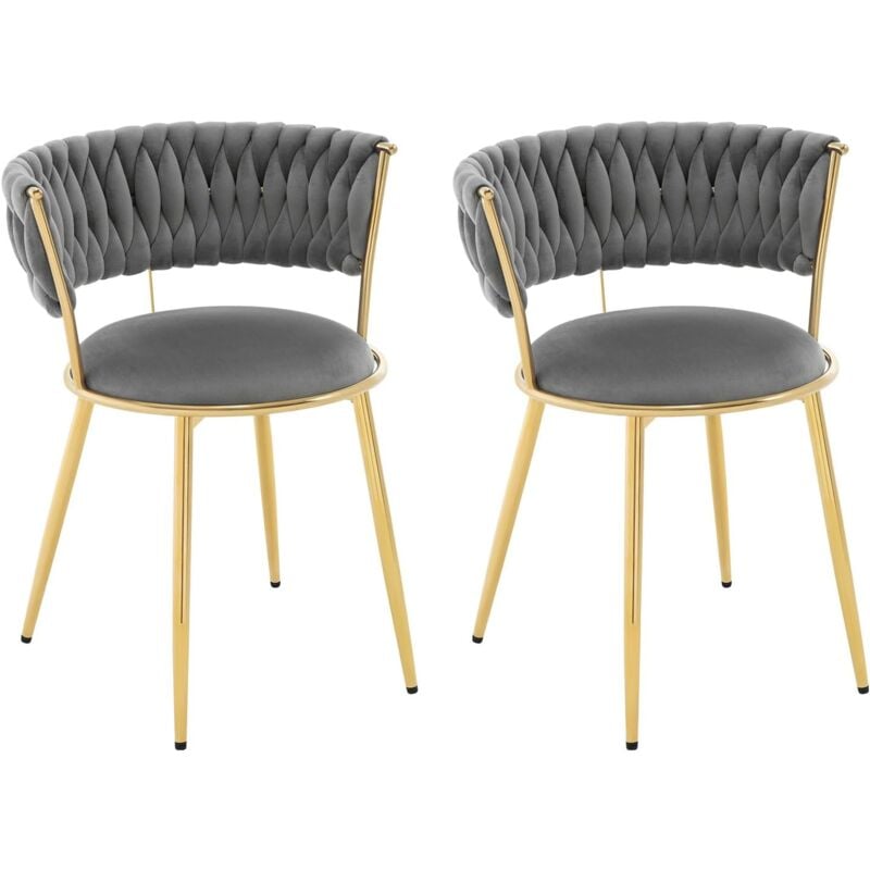 Woltu - Lot de 2 Chaises de Salle à Manger Chaise de Cuisine Moderne en Velours, Chaise Rembourrée avec Pieds en Métal, Gris foncé