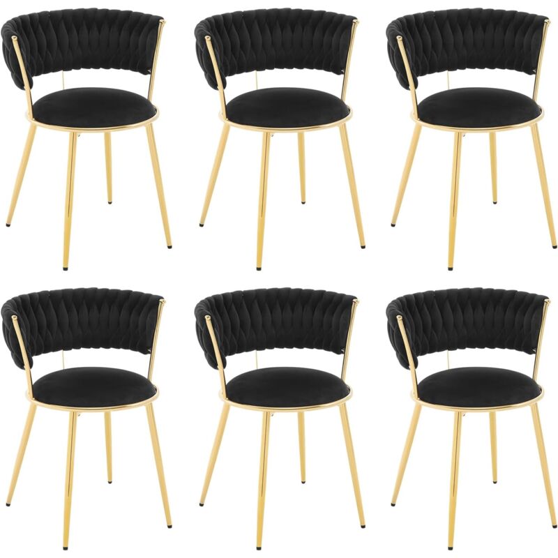 Lot de 6 Chaises de Salle à Manger WOLTU, Chaise de Cuisine Moderne en Velours, Chaise Rembourrée avec Pieds en Métal, Noir