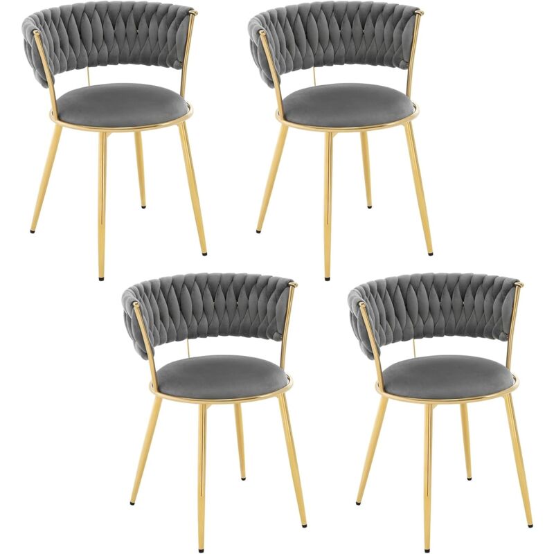 Woltu - Lot de 4 Chaises de Salle à Manger Chaise de Cuisine Moderne en Velours, Chaise Rembourrée avec Pieds en Métal, Gris foncé