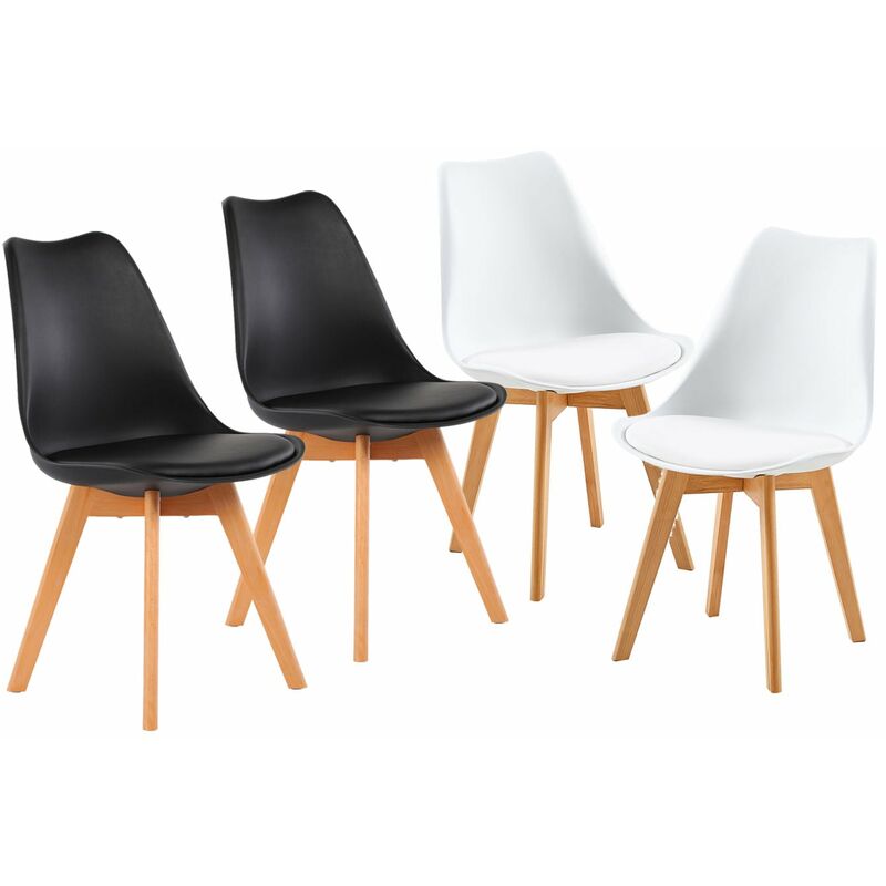 Lot de 4 chaises de salle à manger design contemporain scandinave-Melange de Couleurs 2 Blanc + 2 Noir