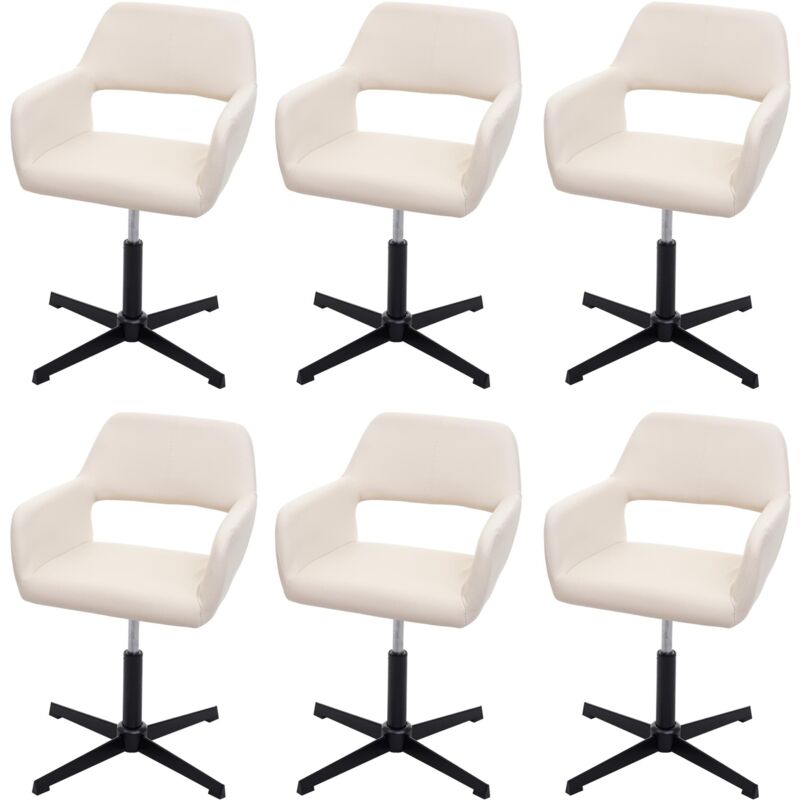 HHG - Lot de 6 chaises de salle à manger 501 iv, chaise de cuisine, rétro réglable en hauteur mécanisme rotatif, similicuir crème, pied noir