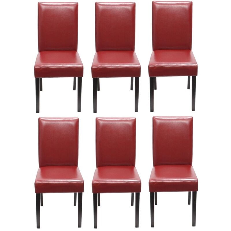 Lot de 6 chaises de séjour Littau, cuir reconstitué rouge, pieds foncés