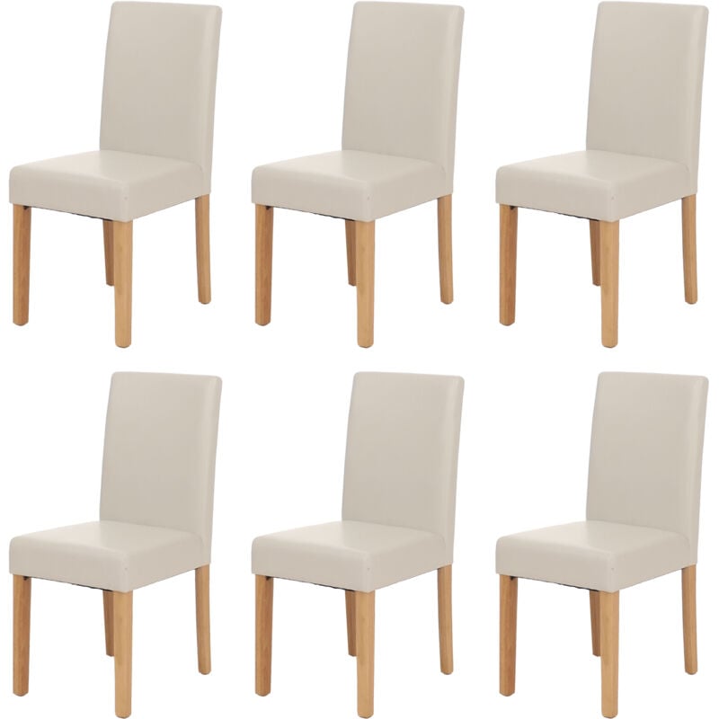 HHG - Lot de 6 chaises de séjour Littau, cuir blanc, pieds clairs