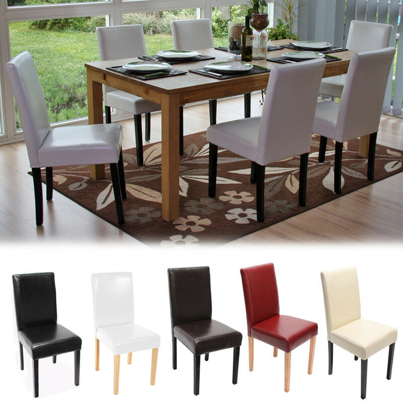 Mendler - Lot de 6 chaises de séjour Littau, cuir – blanc, pieds clairs