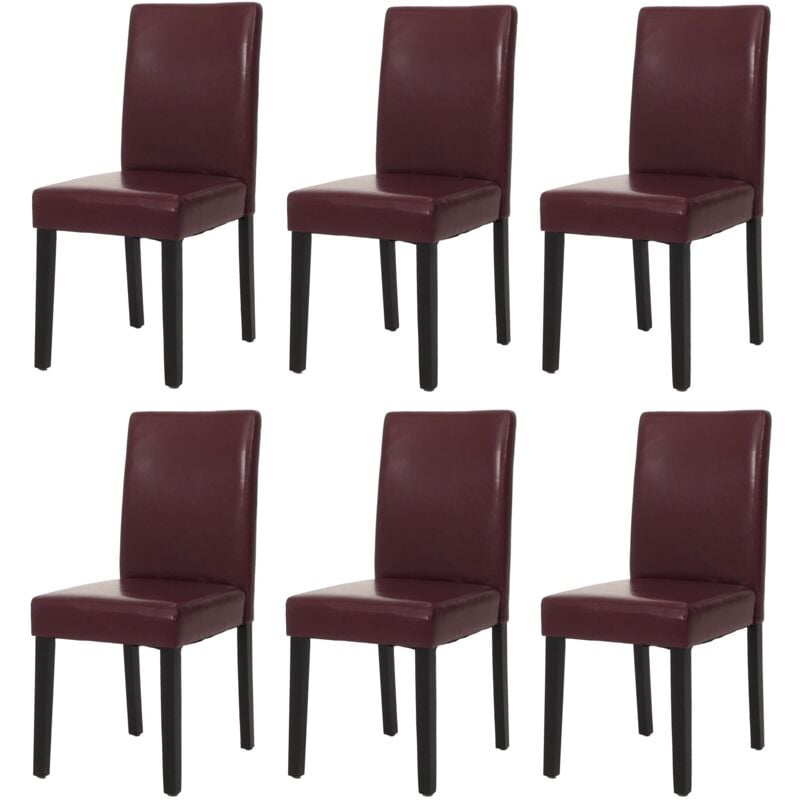 [JAMAIS UTILISÉ] Lot de 6 chaises de séjour Littau, simili-cuir, rouge, pieds foncés