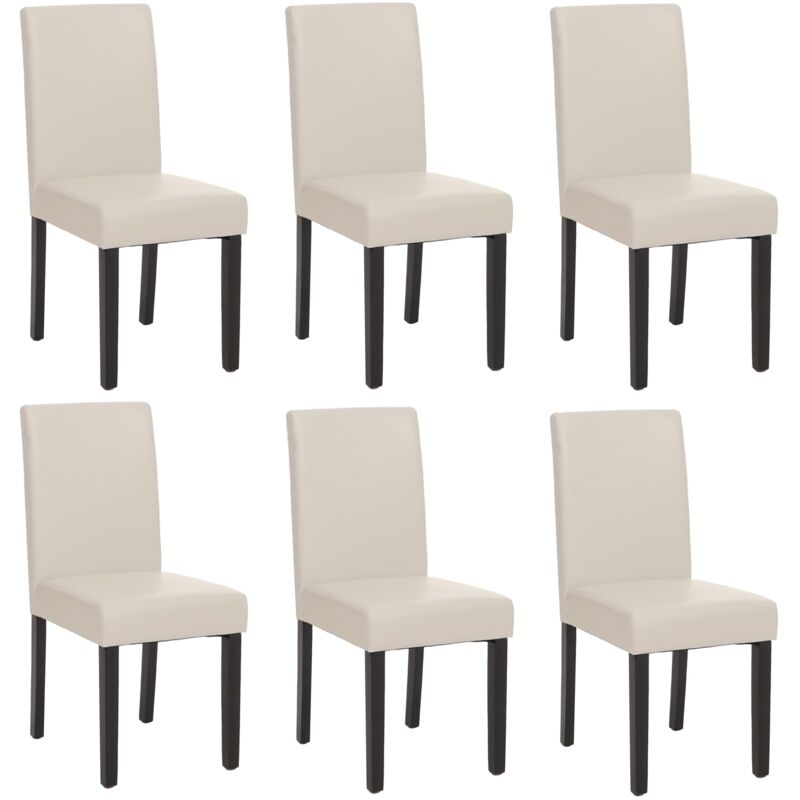 HHG - jamais utilisé] Lot de 6 chaises de séjour Littau, simili-cuir, blanc, pieds foncés