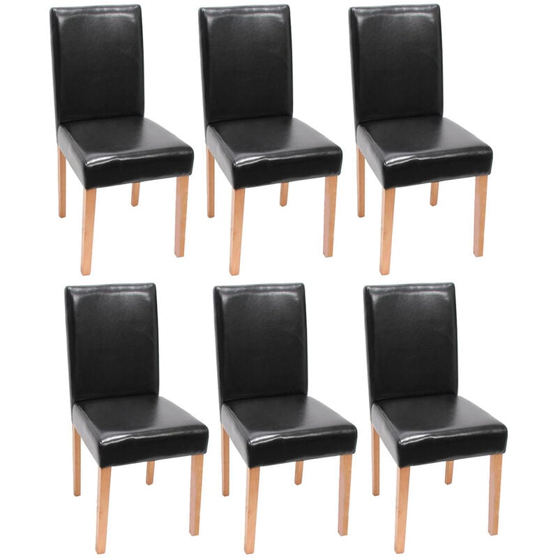Mendler - Lot de 6 chaises de séjour Littau, simili-cuir, noir, pieds clairs