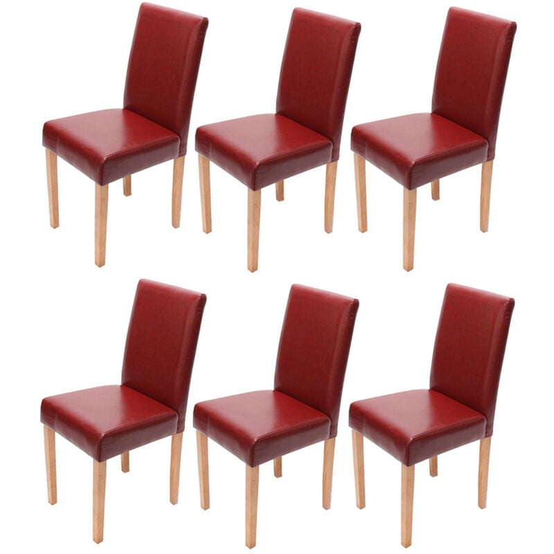 Mendler - Lot de 6 chaises de séjour Littau, simili-cuir, rouge, pieds clairs