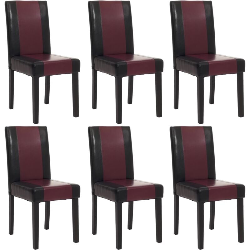 Lot de 6 chaises de séjour Littau, simili-cuir, noir/rouge, pieds foncés