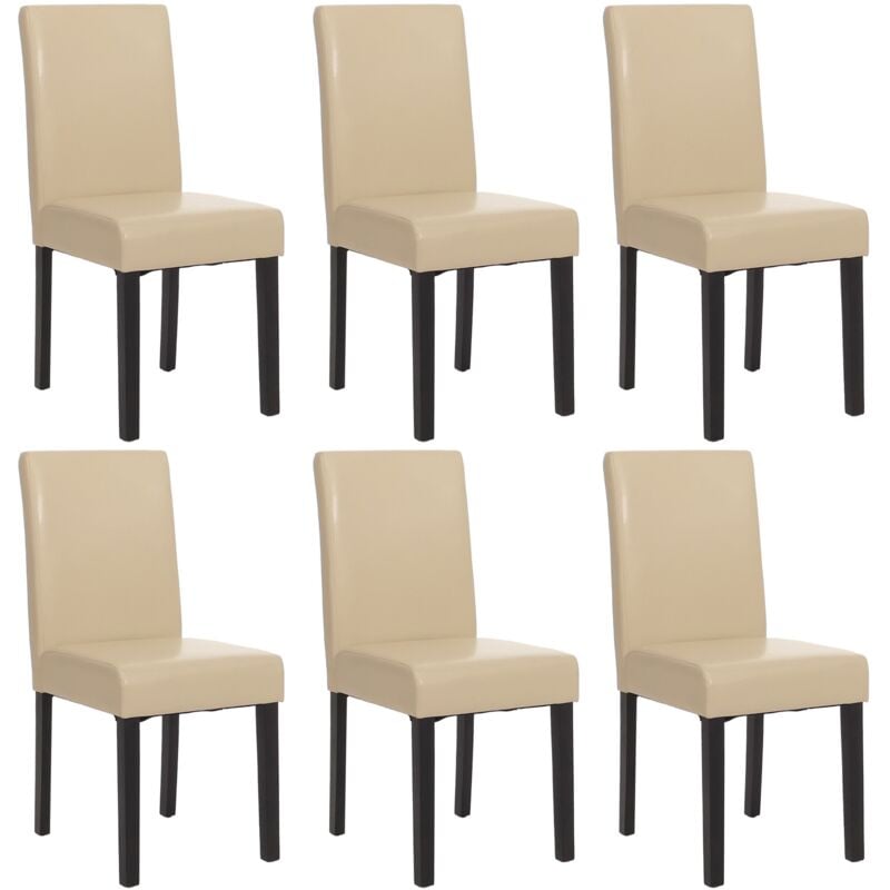 Lot de 6 chaises de séjour Littau, simili-cuir, crème, pieds foncés