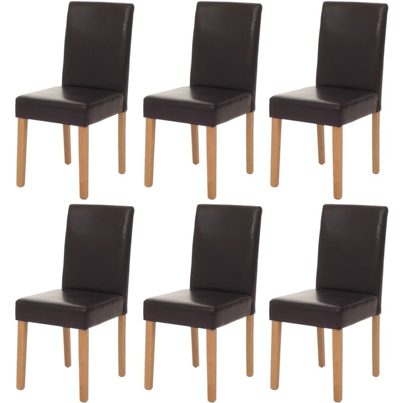 Lot de 6 chaises de séjour Littau, simili-cuir, marron, pieds clairs
