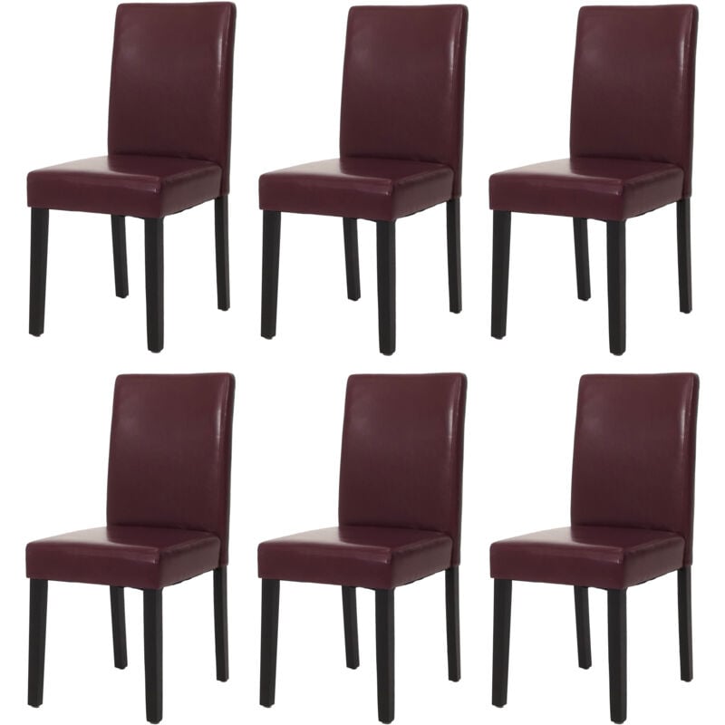 Lot de 6 chaises de séjour Littau, simili-cuir, rouge, pieds foncés
