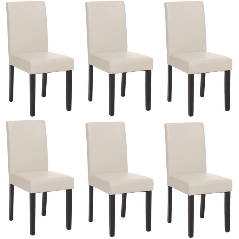 Lot de 6 chaises de séjour Littau, simili-cuir, blanc, pieds foncés