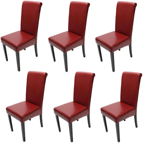 Lot de 6 chaises de séjour Novara II, cuir, rouge/pieds foncés
