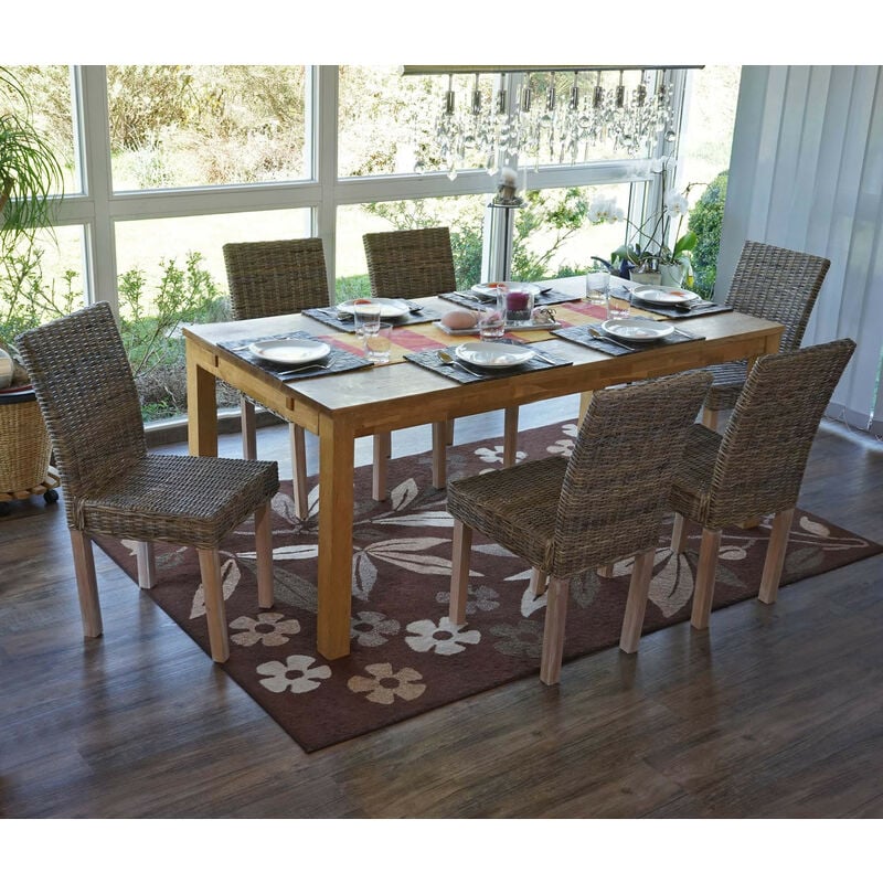 Mendler - Lot de 6 chaises de séjour Littau chaise en osier, rotin kubu