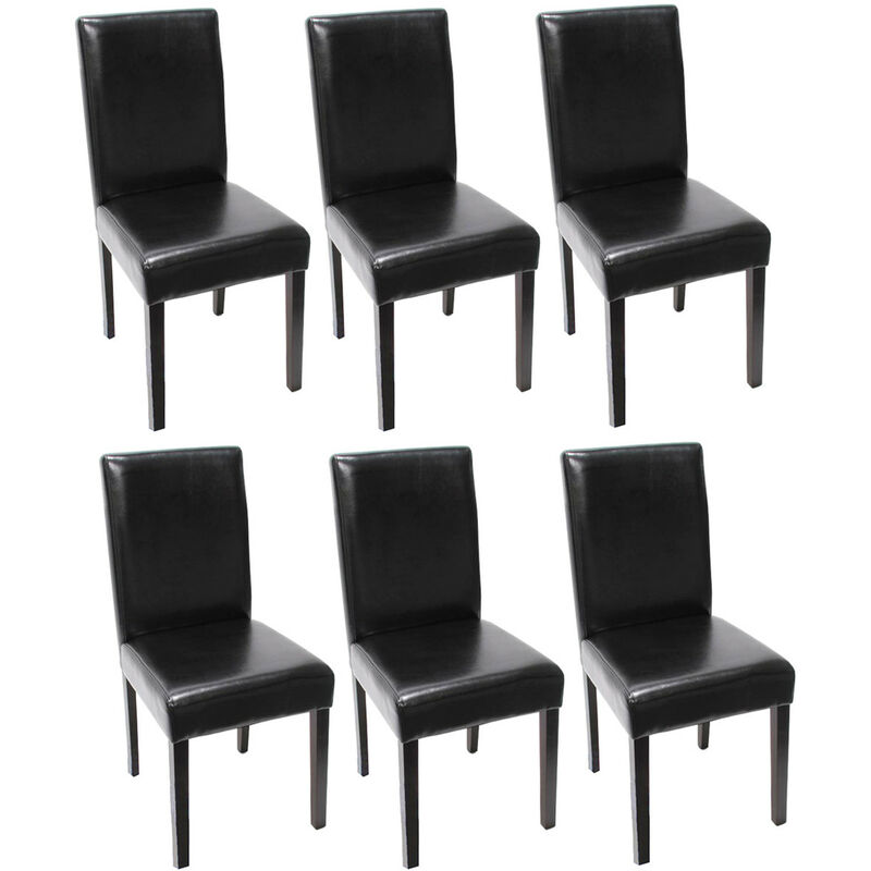 Lot de 6 chaises de séjour Littau, cuir noir, pieds foncés