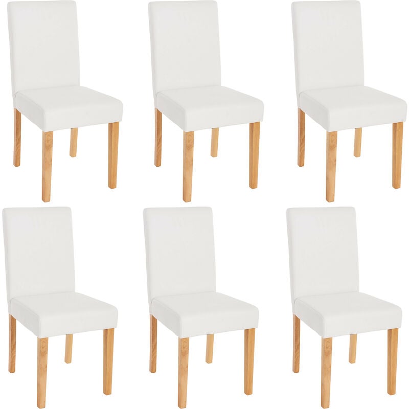 Mendler - Lot de 6 chaises de séjour Littau, simili-cuir, blanc mat, pieds clairs