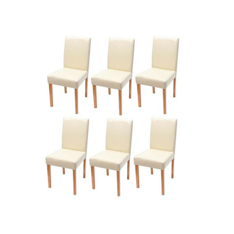 Mendler - Lot de 6 chaises de séjour Littau, simili-cuir, crème, pieds clairs