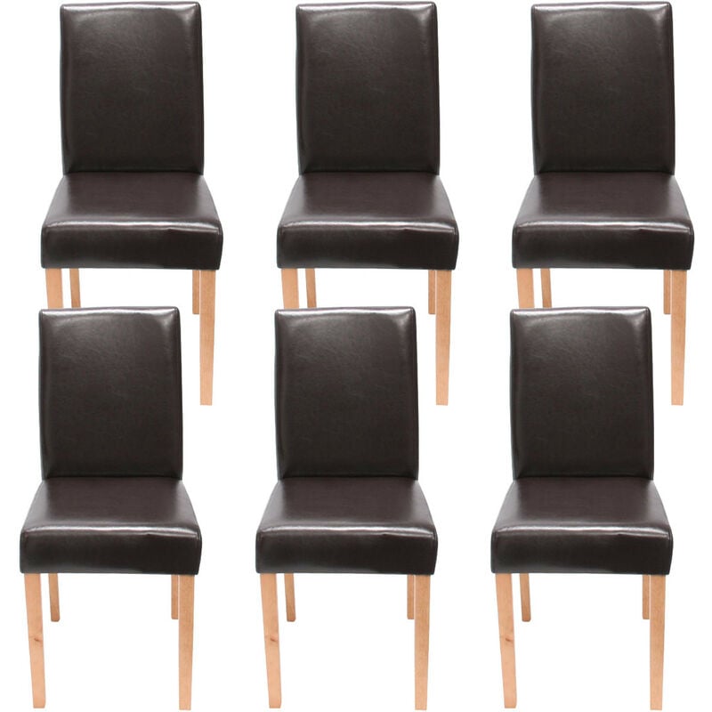 Mendler - Lot de 6 chaises de séjour Littau, simili-cuir, marron, pieds clairs