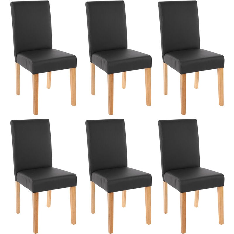Mendler - Lot de 6 chaises de séjour Littau, simili-cuir, noir mat, pieds clairs