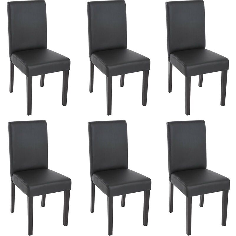 Mendler - Lot de 6 chaises de séjour Littau, simili-cuir, noir mat, pieds foncés