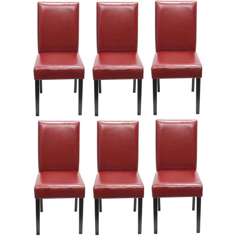 Mendler - Lot de 6 chaises de séjour Littau, simili-cuir, rouge, pieds foncés