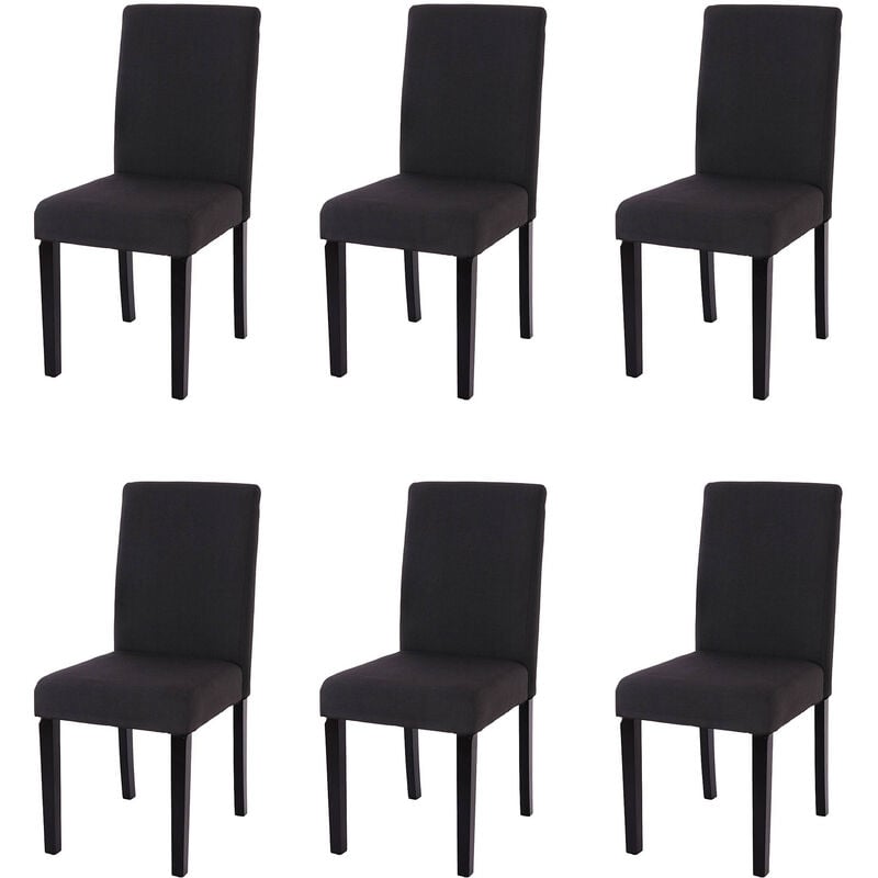 Mendler - Lot de 6 chaises de séjour Littau, tissu noir, pieds foncés