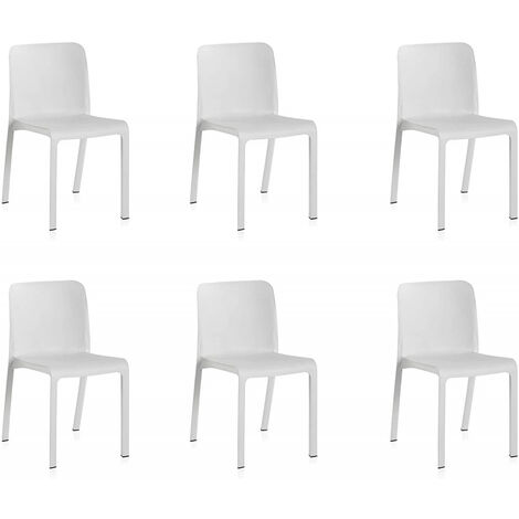 Lot de 6 chaises de table-salle à manger - cuisine - interieur/exterieur en résine coloris blanc - Longueur 48 x Profondeur 53 x Hauteur 80 cm -PEGANE-