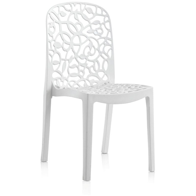Pegane - Lot de 6 chaises de table-salle à manger - cuisine - interieur/exterieur en résine coloris blanc - Longueur 47 x Profondeur 50 x Hauteur 87