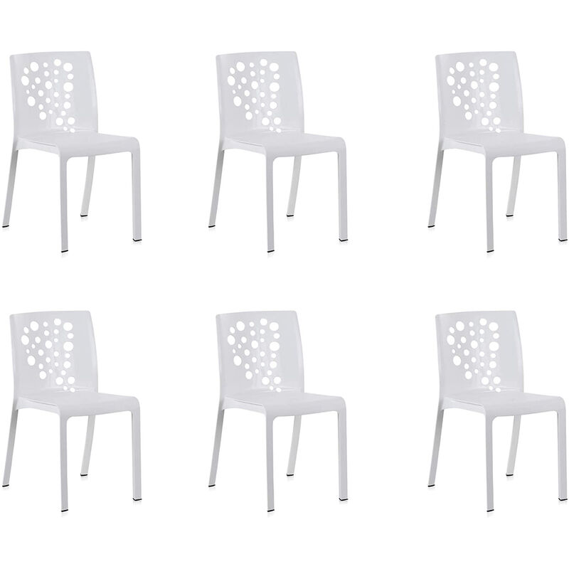Pegane - Lot de 6 chaises de table-salle à manger - cuisine - interieur/exterieur en résine coloris blanc - Longueur 48 x Profondeur 54 x Hauteur 81