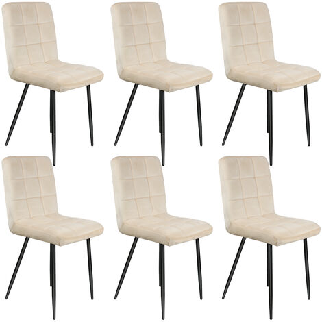 Lot de 6 chaises de Velours capitonnée Design Rétro Chaise avec dossier、 pieds en acier solide pour Salle à Manger Salon Cuisine Bureau beige