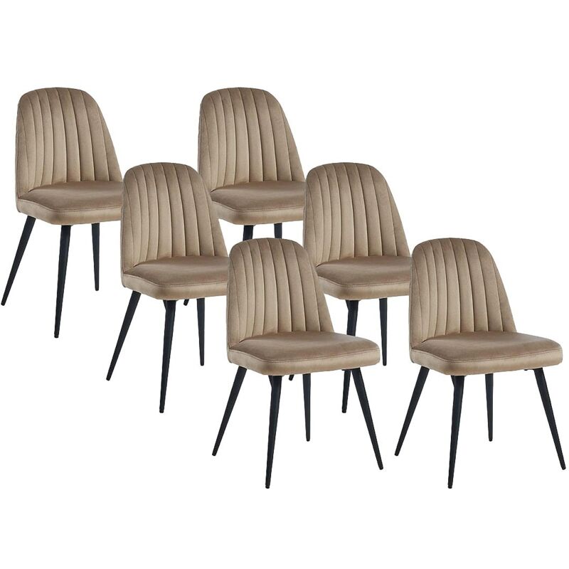 Vente-unique - Lot de 6 chaises en velours et métal noir - Beige - eleana