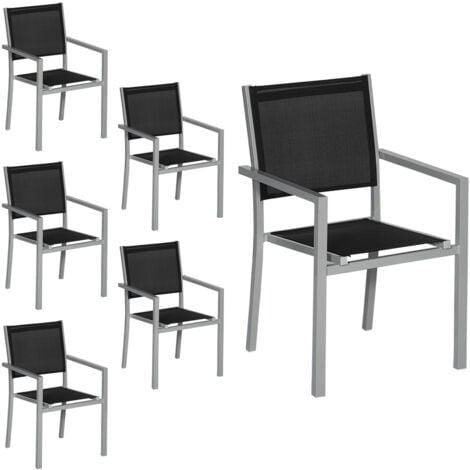 Lot de 6 chaises en aluminium blanc - textilène gris - Gris