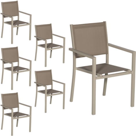 Lot de 6 chaises en aluminium blanc - textilène gris - Gris