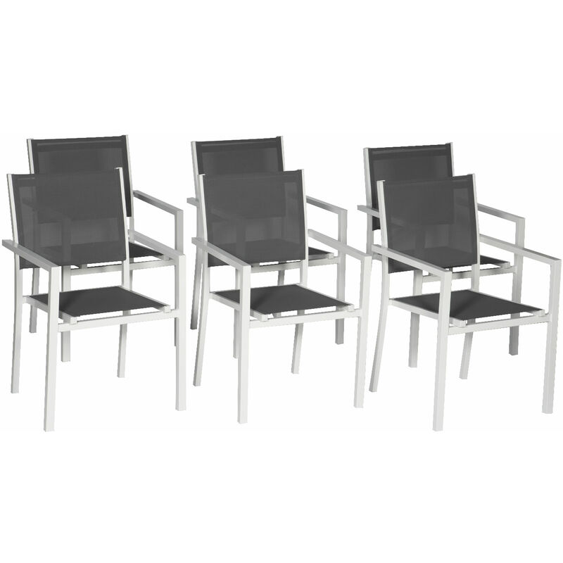 Lot de 6 chaises en aluminium blanc - textilène gris - white