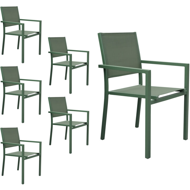 Happy Garden - Lot de 6 chaises en aluminium vert sauge - textilène vert sauge