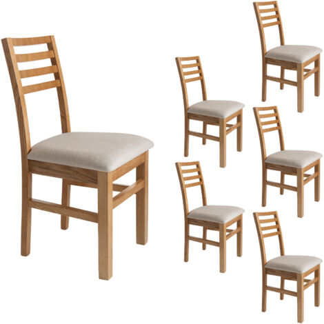 Lot de 6 chaises en hêtre chêne clair assise tissu beige - LOUISE