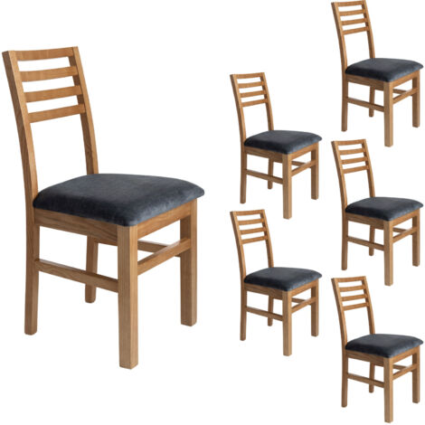 Lot de 6 chaises en hêtre chêne clair assise tissu gris - LOUISE
