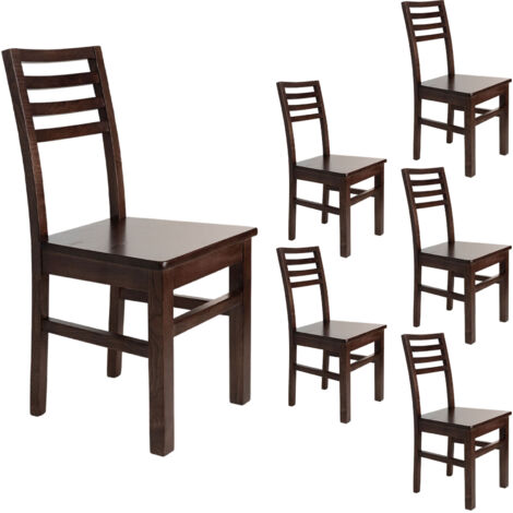 Lot de 6 chaises en hêtre chêne foncé assise bois - LOUISE
