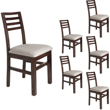 Lot de 6 chaises en hêtre chêne foncé assise tissu beige - LOUISE