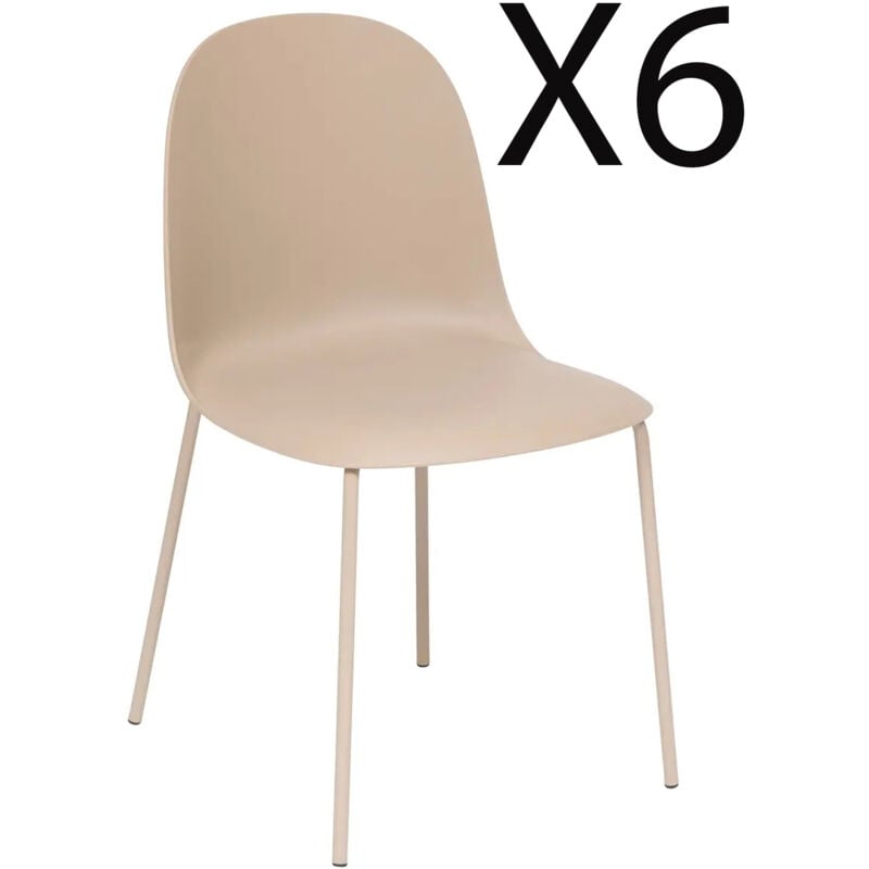 Pegane - Lot de 6 chaises en Polypropylène coloris beige, avec pieds en métal coloris beige -Longueur 44,5 x Profondeur 51 x Hauteur 79 cm