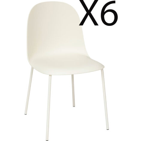 Lot de 6 chaises en Polypropylène coloris blanc, avec pieds en métal coloris blanc - Longueur 44,5 x Profondeur 51 x Hauteur 79 cm