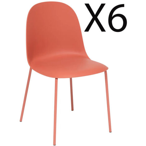 Lot de 6 chaises en Polypropylène coloris Terracotta, avec pieds en métal coloris Terracotta -Longueur 44,5 x Profondeur 51 x Hauteur 79 cm