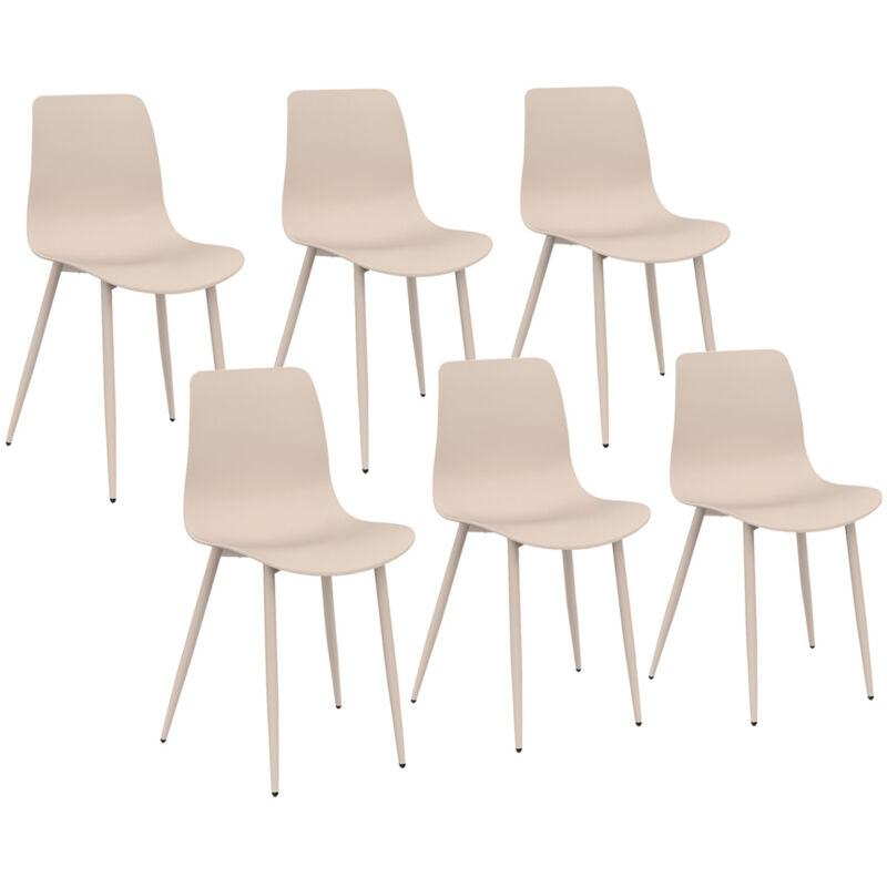 Lot de 6 chaises en polypropylène kiara beige avec pieds en métal