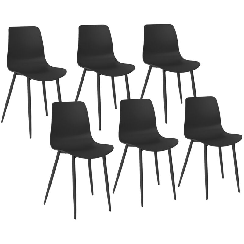 Lot de 6 chaises en polypropylène kiara noires avec pieds en métal