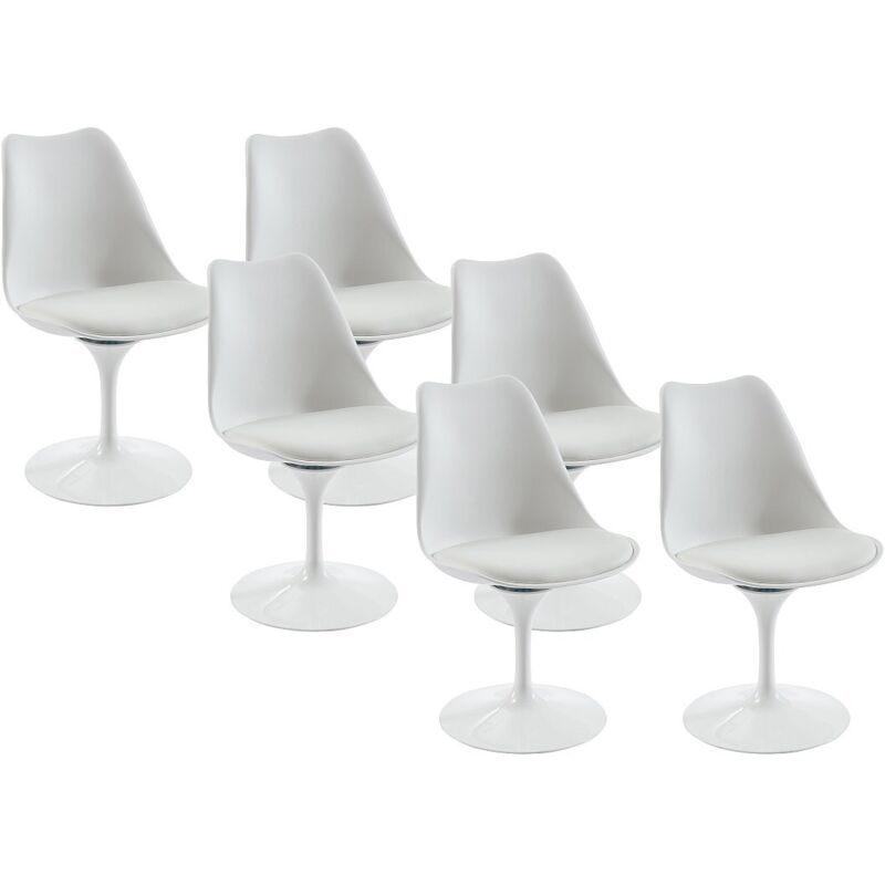 Vente-unique - Lot de 6 chaises en polypropylène, tissu et métal - Blanc - xafy