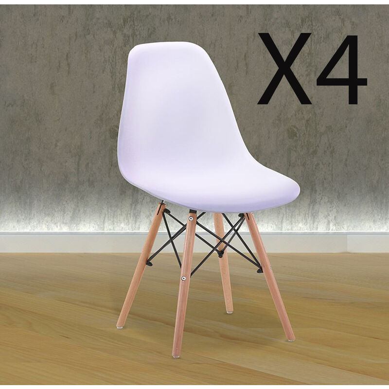 Lot de 6 chaises en résine coloris blanc avec pieds en bois - longueur 45 x profondeur 53 x Hauteur 83 cm Pegane