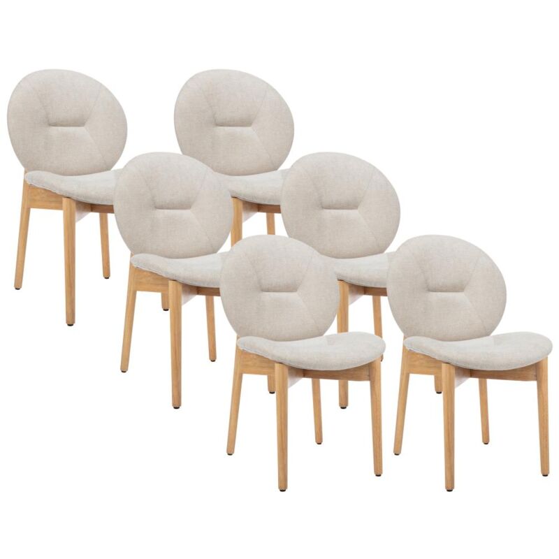 Vente-unique - Lot de 6 chaises en tissu et bois d'hévéa - Beige - isadio